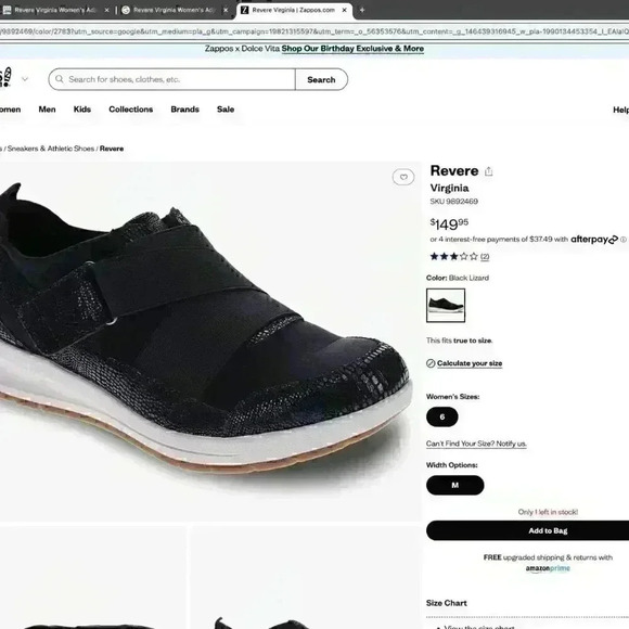 Revere Virginia Women's Adjustable Hook & Loop Stra Black Lizard  (Save $42.00) - Picture 8 of 10